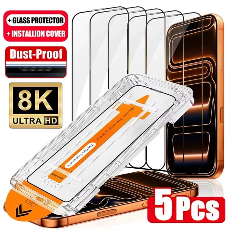 Protections d’écran HD sans poussière, installation facile, pour iPhone 18 Pro Max, 17 Pro Max, 16 Pro, 15, 14, 13, 12, 11, XR, X, Air, verre trempé