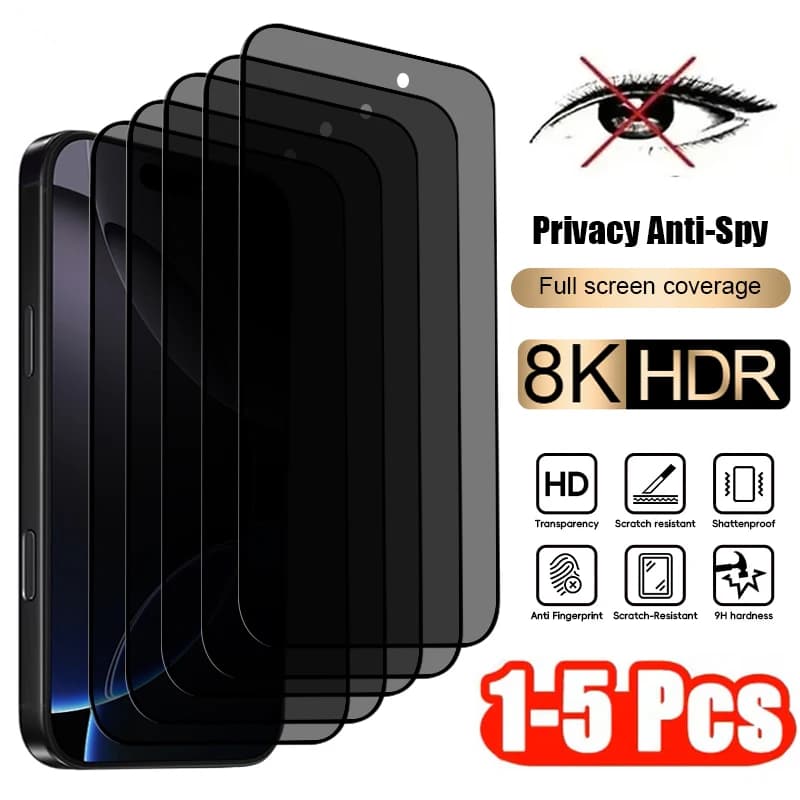 1-5 pièces Verre trempé anti-espion pour iPhone 17 Pro Max 15 13 14 11 16, protection d’écran intégrale pour la confidentialité, compatible X XS Max XR 8 7